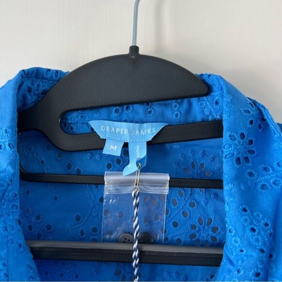 NWT Draper James Evelyn Short Sleeve Button Front Top in Eyelet Royal Blue - Picture 7 of 8